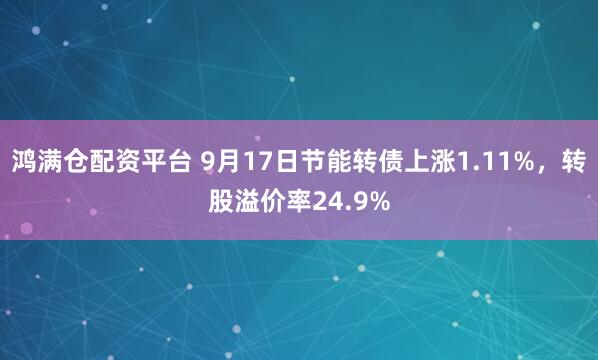 鸿满仓配资平台 9月17日节能转债上涨1.11%，转股溢价率24.9%